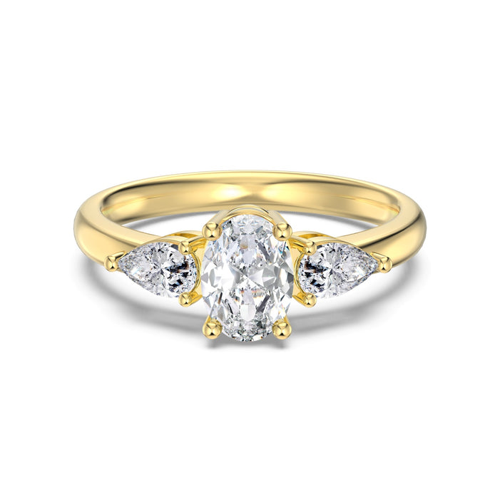 14K gold-plated 925 silver ring with oval zirconia and sparkling accents