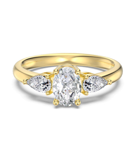14K gold-plated 925 silver ring with oval zirconia and sparkling accents