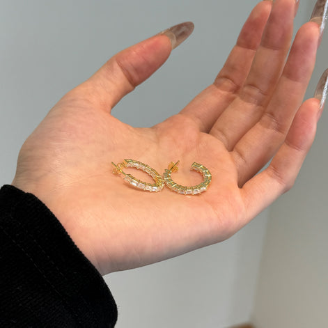 Hoop earrings 14K gold-plated 925 silver with zirconia, 16 mm