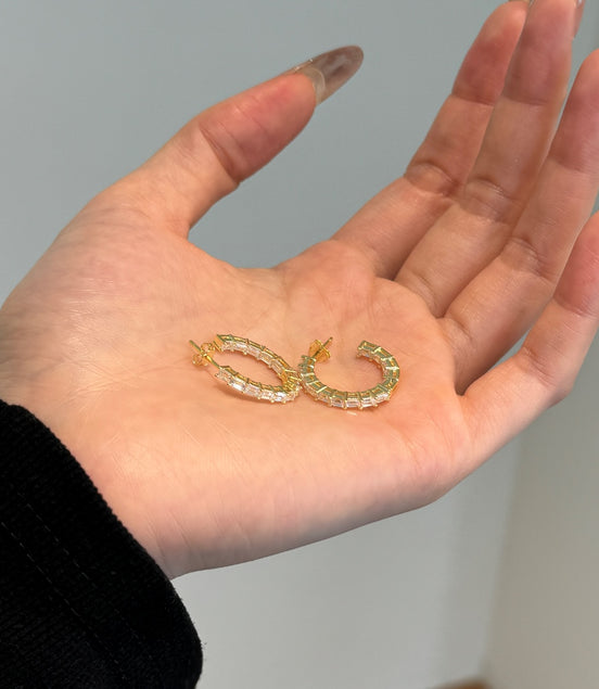 Hoop earrings 14K gold-plated 925 silver with zirconia, 16 mm