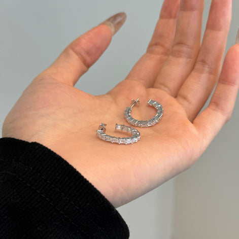 Hoop earrings 14K gold-plated 925 silver with zirconia, 16 mm