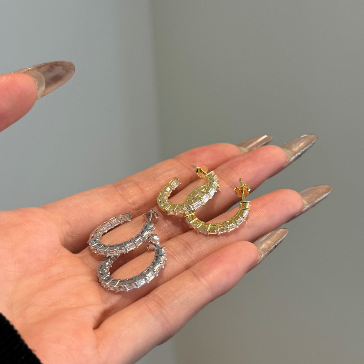 Hoop earrings 14K gold-plated 925 silver with zirconia, 16 mm