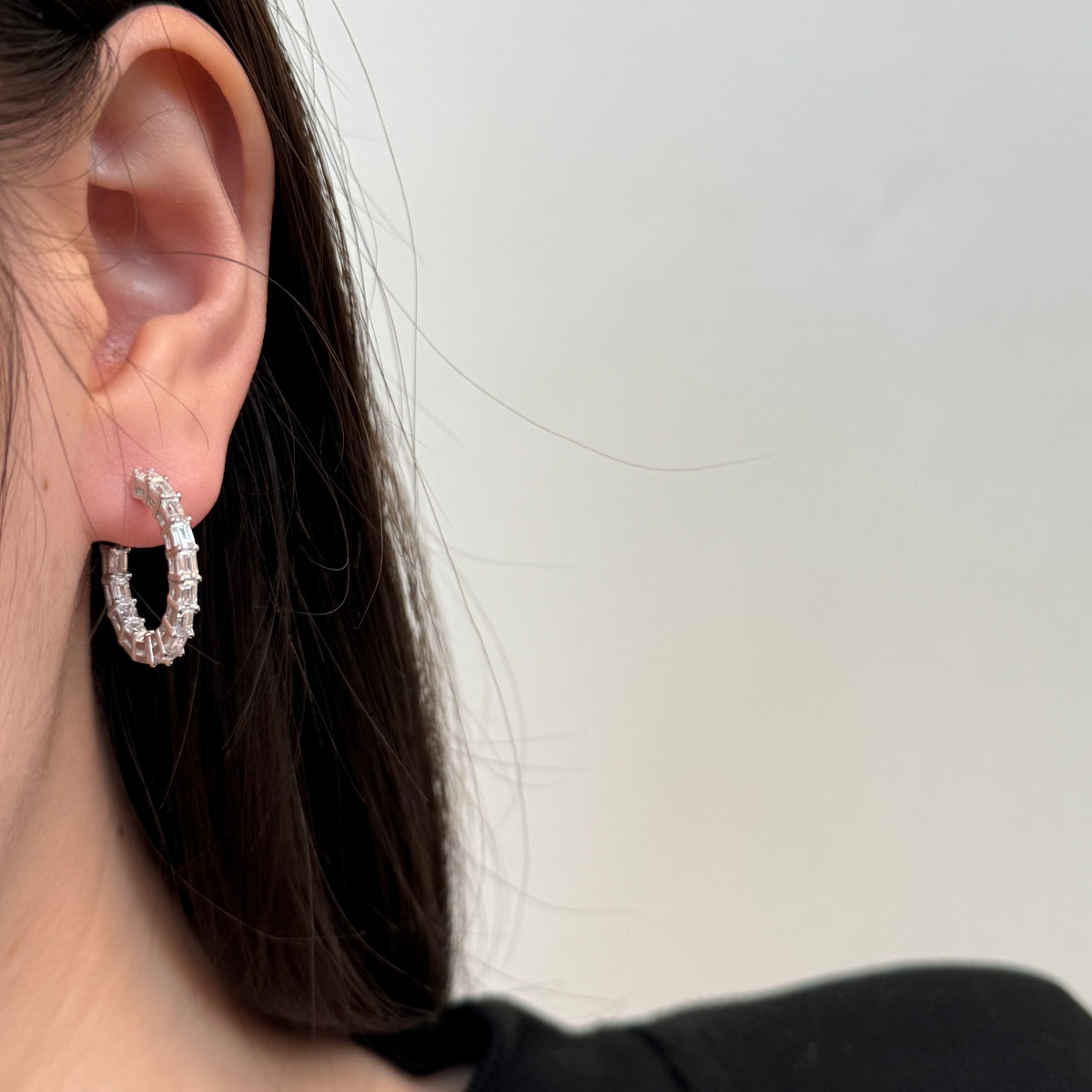 Hoop earrings 14K gold-plated 925 silver with zirconia, 16 mm