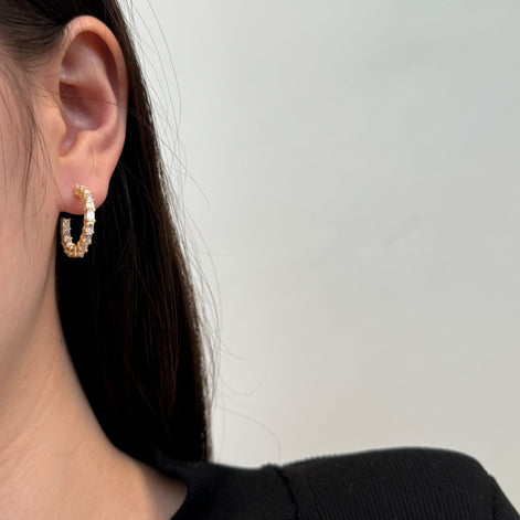 Hoop earrings 14K gold-plated 925 silver with zirconia, 16 mm