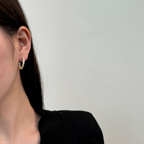 Hoop earrings 14K gold-plated 925 silver with zirconia, 16 mm