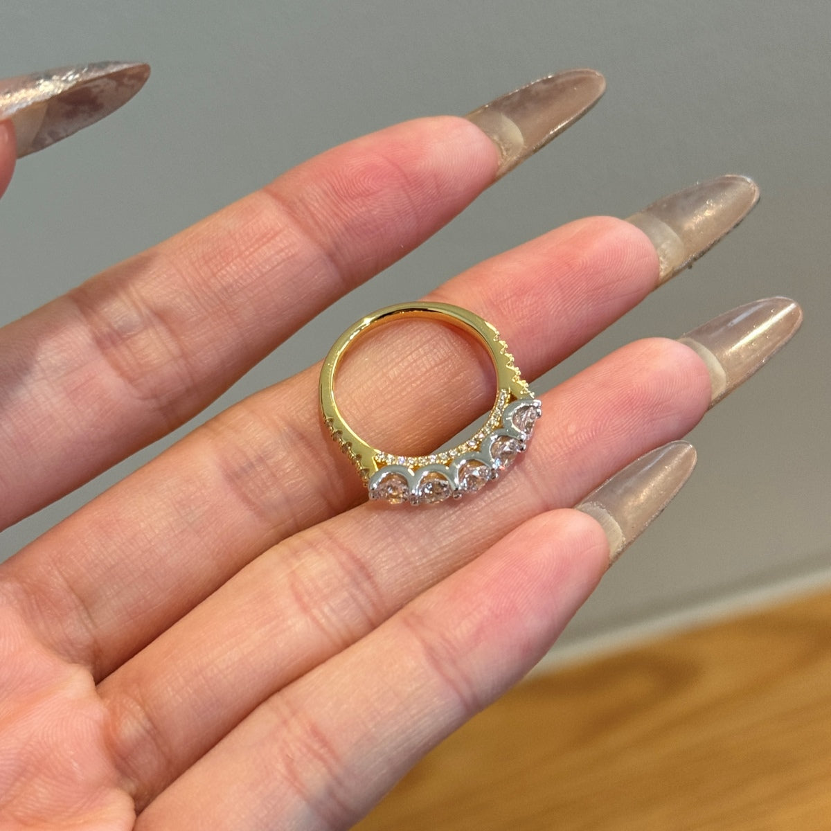 925 silver ring gold-plated with sparkling zirconia stones