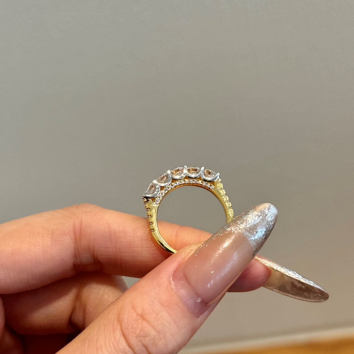 925 silver ring gold-plated with sparkling zirconia stones