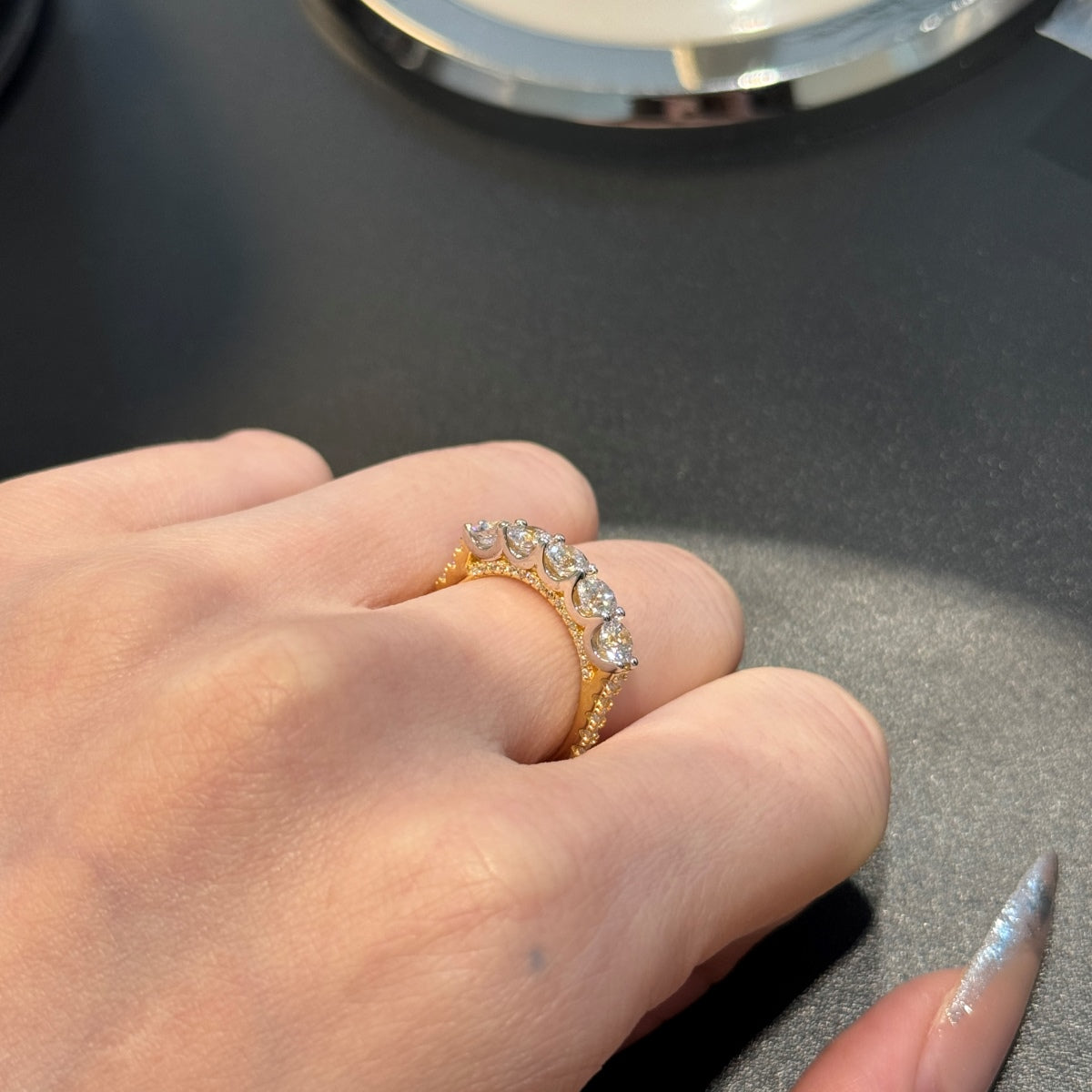 925 silver ring gold-plated with sparkling zirconia stones