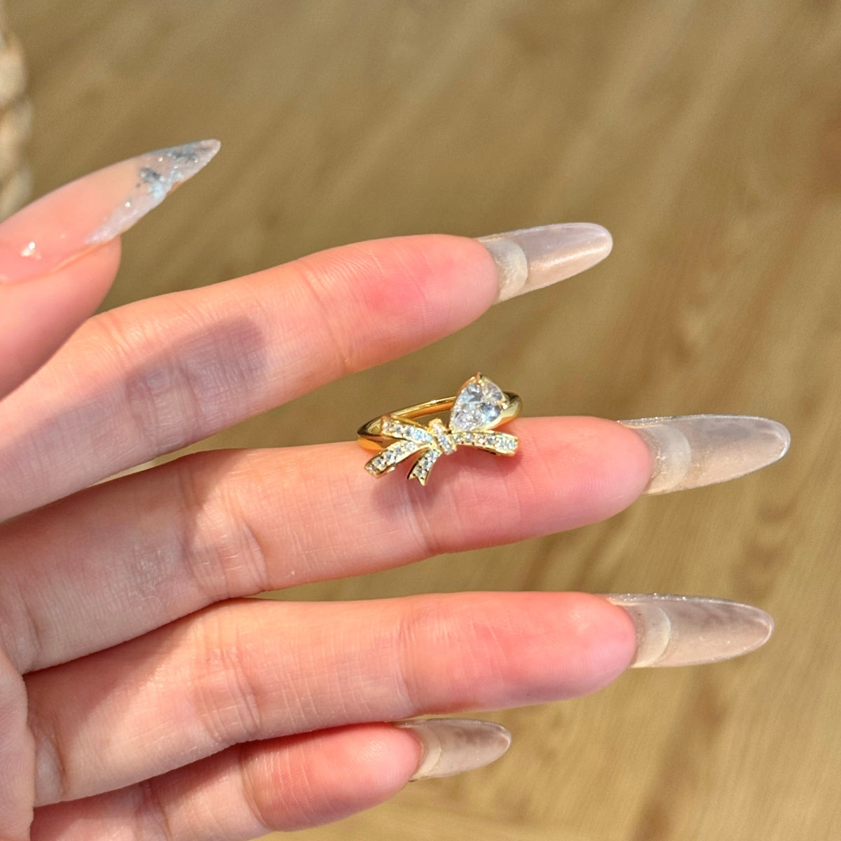 925 silver ring gold-plated with zirconia bow