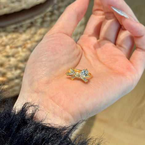 925 silver ring gold-plated with zirconia bow