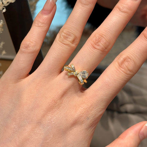 925 silver ring gold-plated with zirconia bow