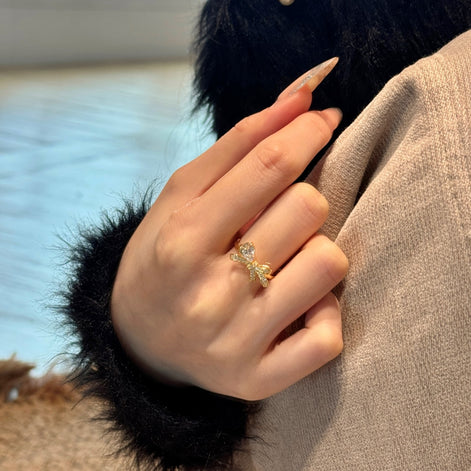 925 silver ring gold-plated with zirconia bow