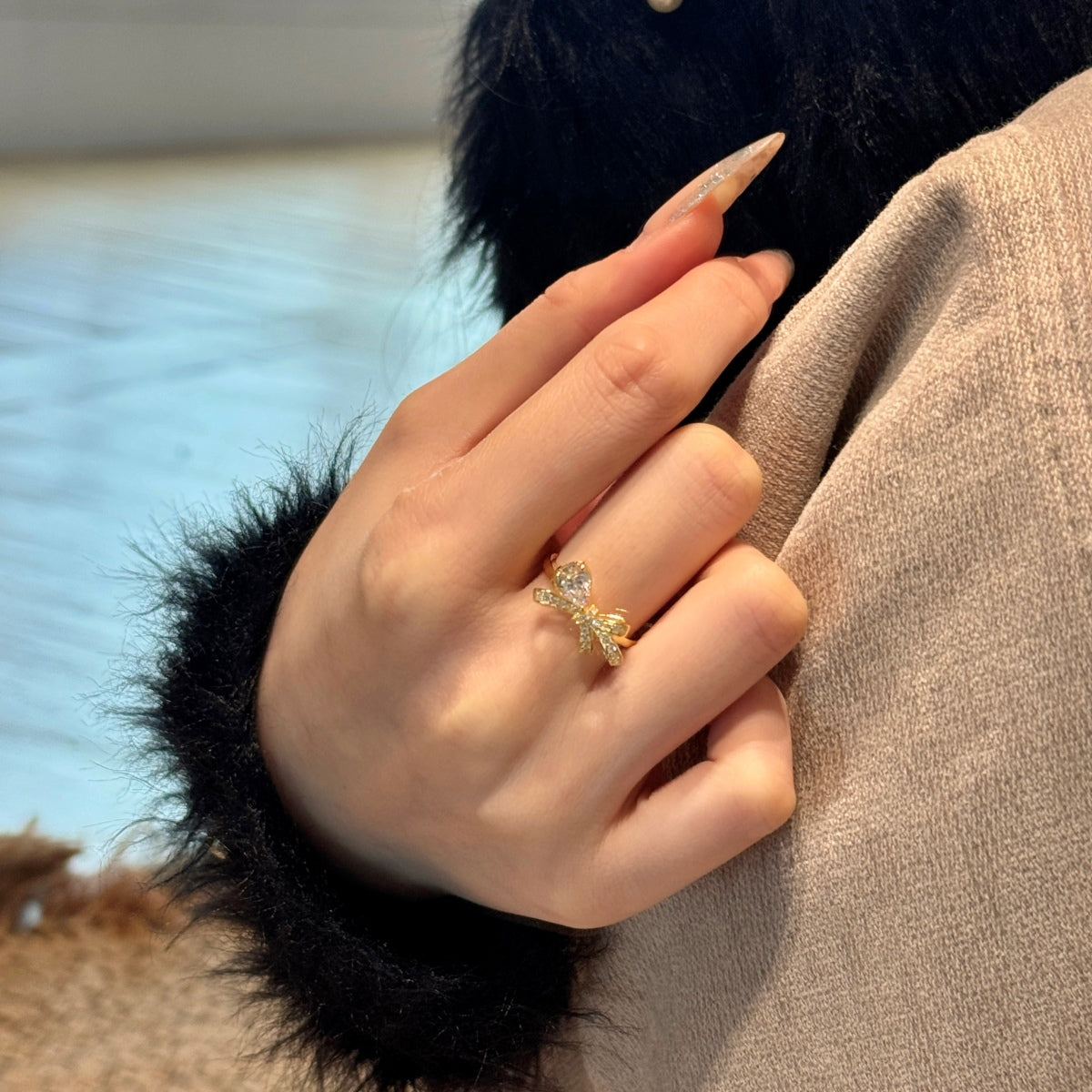 925 silver ring gold-plated with zirconia bow