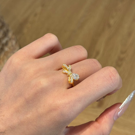 925 silver ring gold-plated with zirconia bow