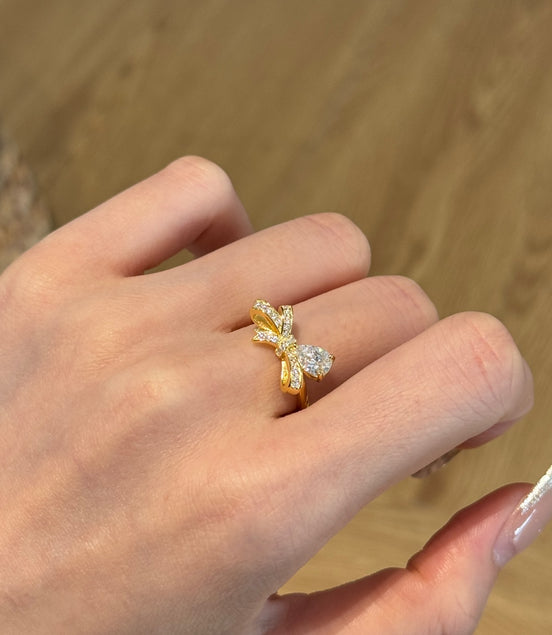 925 silver ring gold-plated with zirconia bow