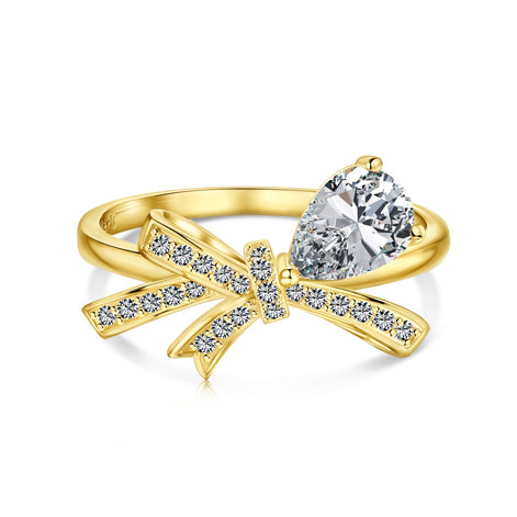 925 silver ring gold-plated with zirconia bow