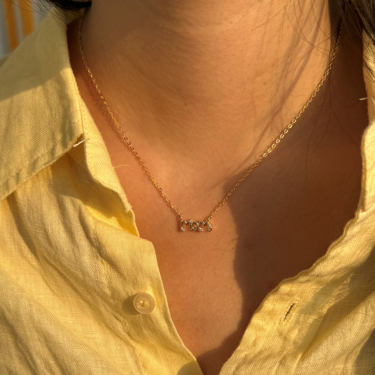 14K gold-plated chain made of 925 sterling silver with “MOM” pendant & zirconia