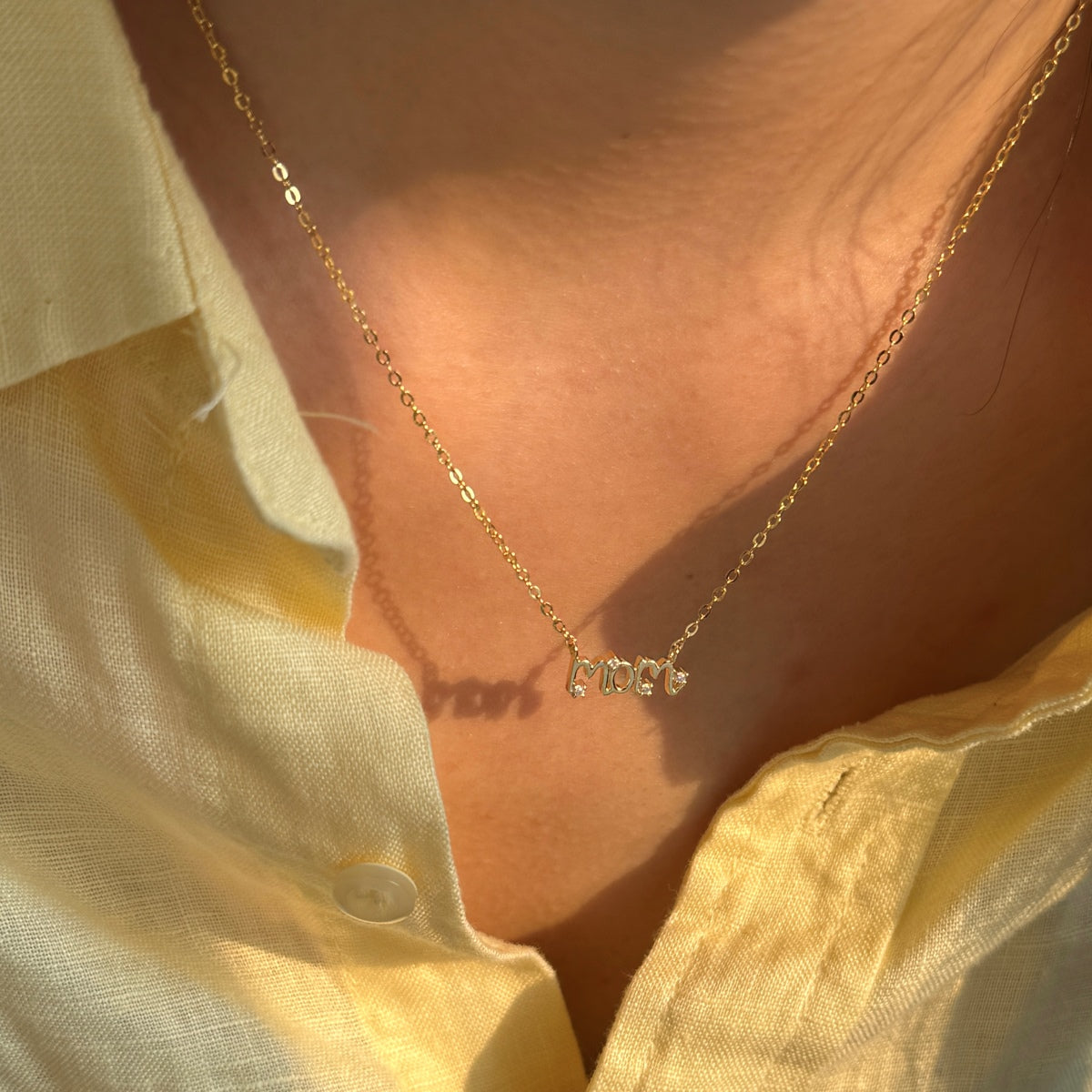 14K gold-plated chain made of 925 sterling silver with “MOM” pendant & zirconia