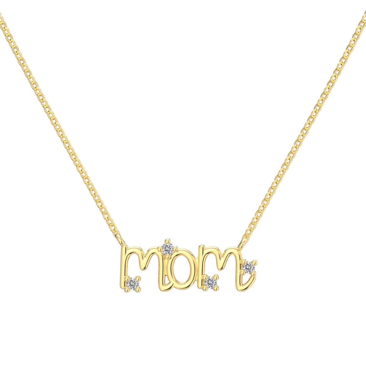 14K gold-plated chain made of 925 sterling silver with “MOM” pendant & zirconia