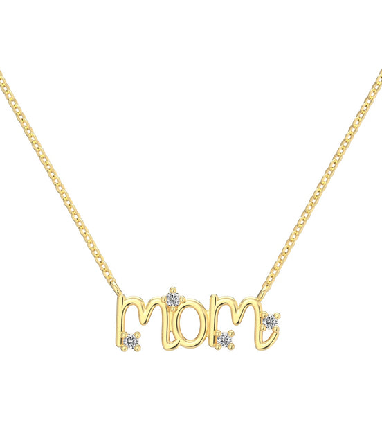 14K gold-plated chain made of 925 sterling silver with “MOM” pendant &amp; zirconia
