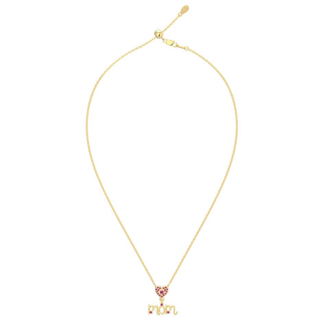 14K gold-plated necklace made of 925 sterling silver with “MOM” pendant &amp; heart made of pink zirconia