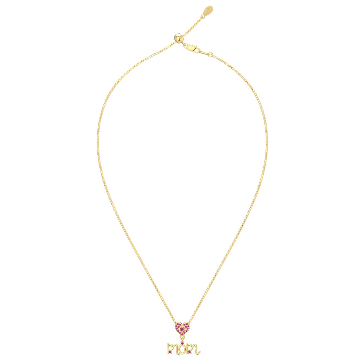 14K gold-plated necklace made of 925 sterling silver with “MOM” pendant & heart made of pink zirconia