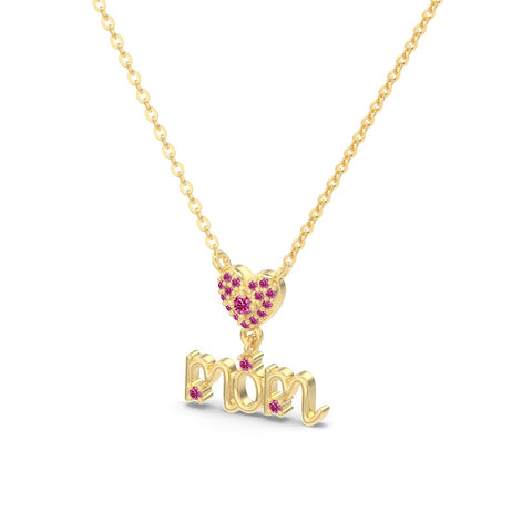 14K gold-plated necklace made of 925 sterling silver with “MOM” pendant &amp; heart made of pink zirconia