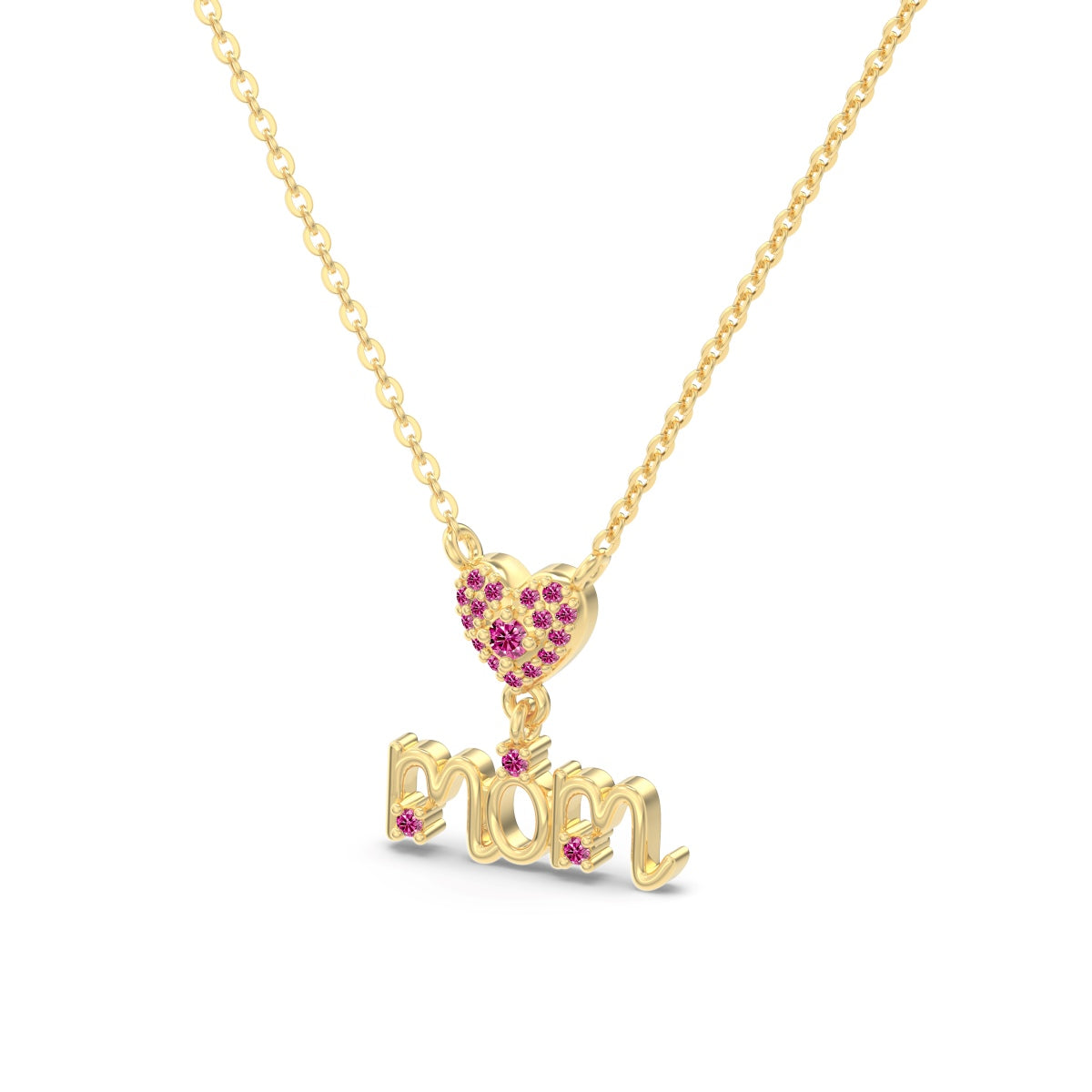 14K gold-plated necklace made of 925 sterling silver with “MOM” pendant & heart made of pink zirconia