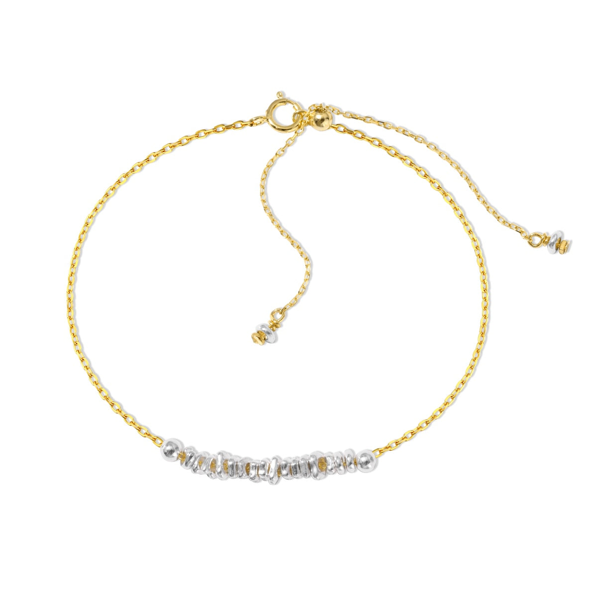 Bracelet 925 silver, 18K gold plated with threaded silver elements