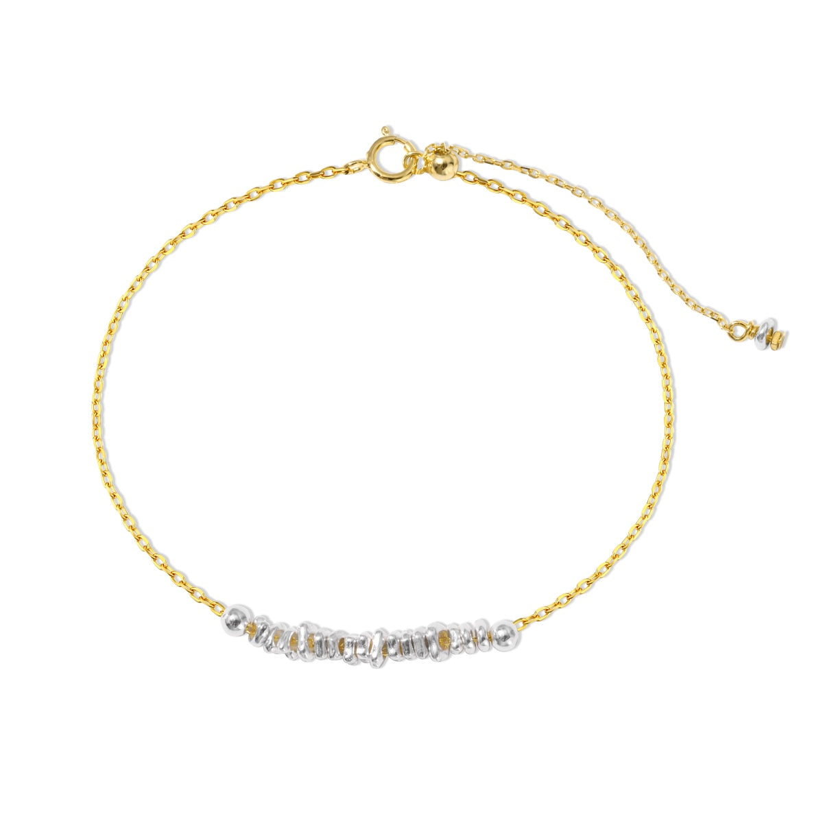 Bracelet 925 silver, 18K gold plated with threaded silver elements
