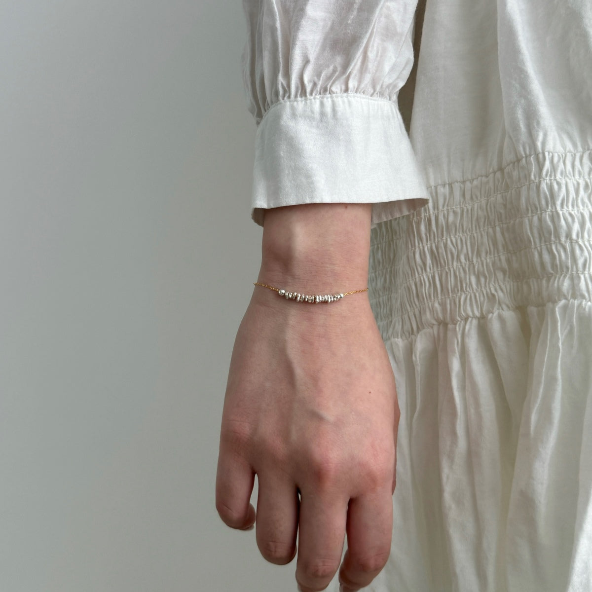 Bracelet 925 silver, 18K gold plated with threaded silver elements