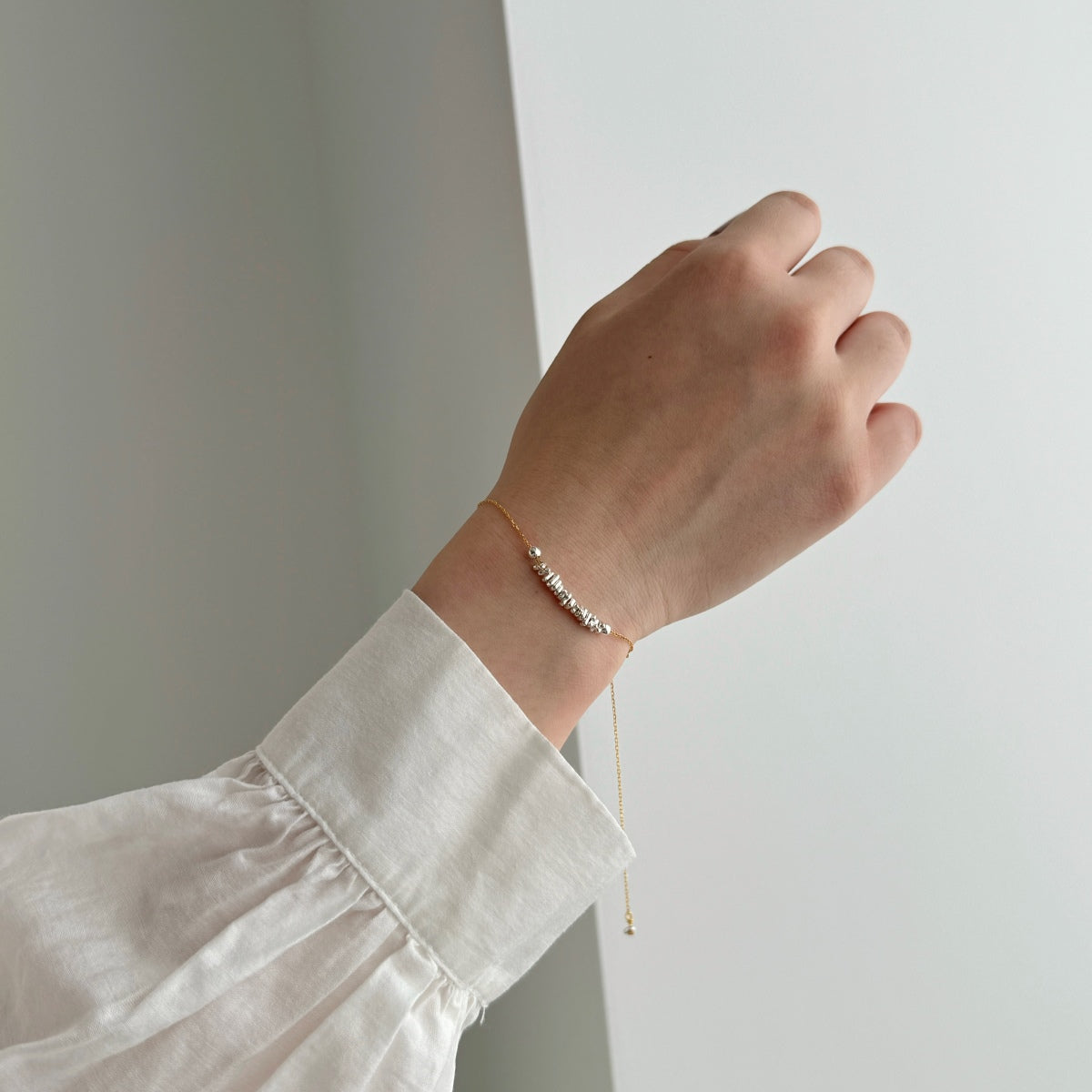 Bracelet 925 silver, 18K gold plated with threaded silver elements