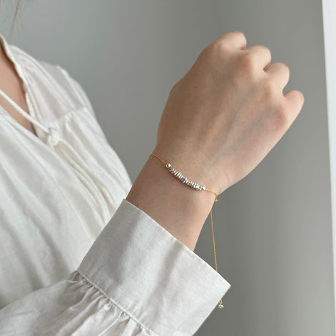 Bracelet 925 silver, 18K gold plated with threaded silver elements