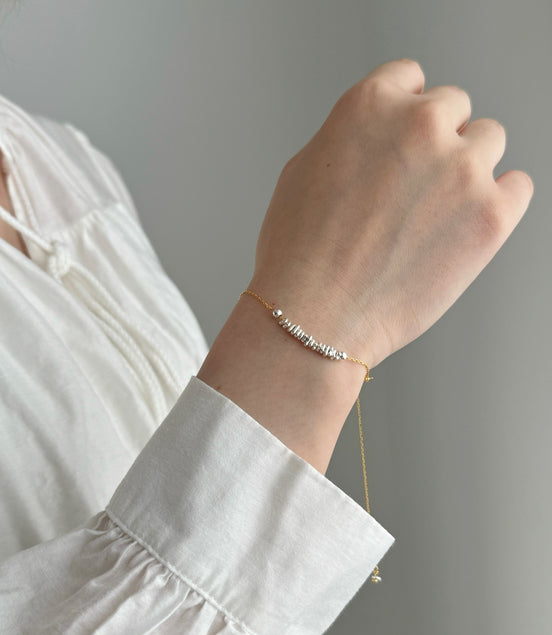 Bracelet 925 silver, 18K gold plated with threaded silver elements