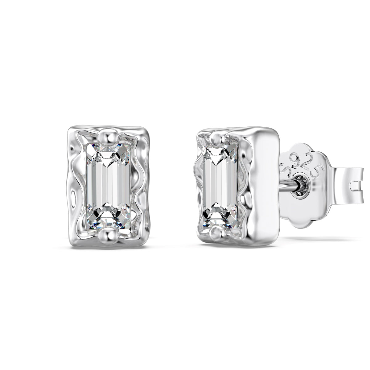 Stud earrings made of 925 silver with rectangular zirconia
