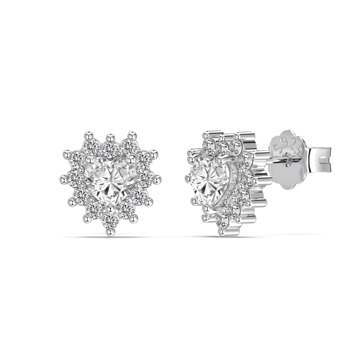 Heart Crown/ Heart stud earrings made of 925 silver with zirconia stones