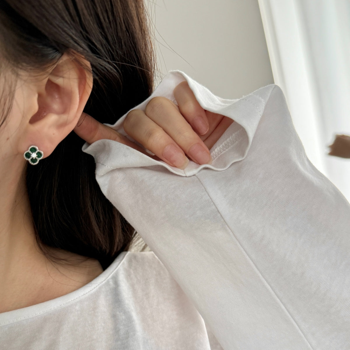 Cloverleaf stud earrings 925 silver zirconia flower, silver, green, black, grey