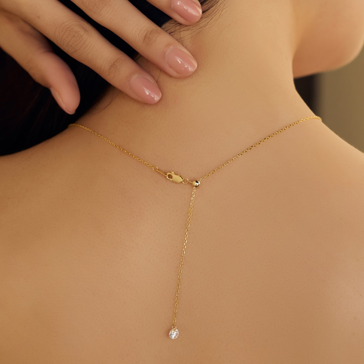 Elegant back chain 925 Sterling Silver - 14K gold plated with round zirconia
