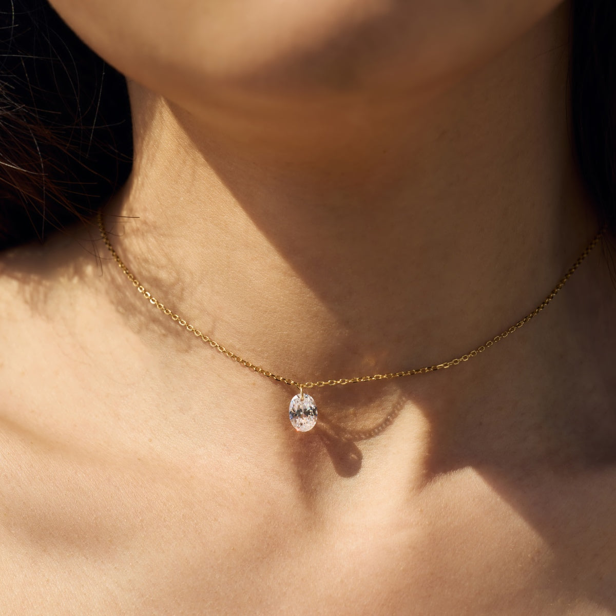 Elegant silver chain 925 gold-plated - oval zirconia