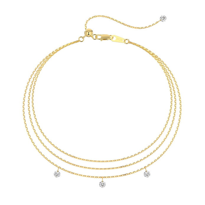 Bracelet 925 silver, 18K gold-plated – triple wrapped with 3x zirconia pendants