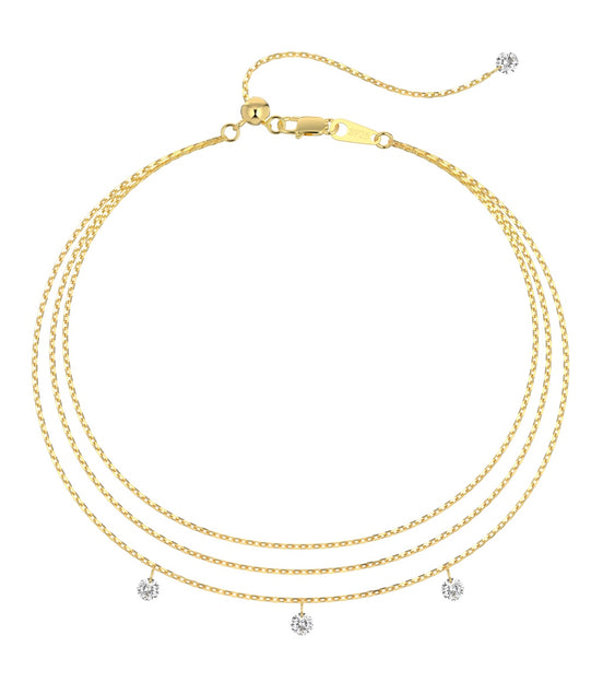 Bracelet 925 silver, 18K gold-plated – triple wrapped with 3x zirconia pendants