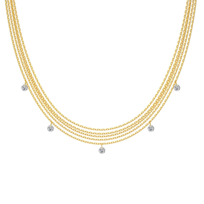 Multi-row chain made of 925 sterling silver – 18K gold-plated with zirconia pendants