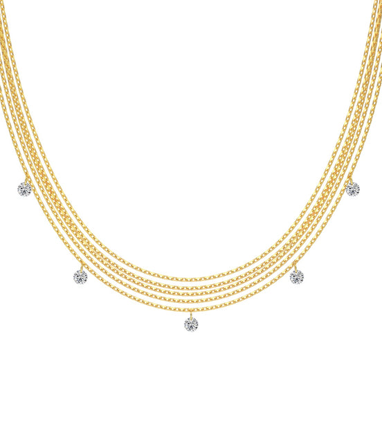 Multi-row chain made of 925 sterling silver – 18K gold-plated with zirconia pendants