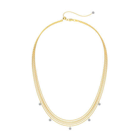 Multi-row chain made of 925 sterling silver – 18K gold-plated with zirconia pendants