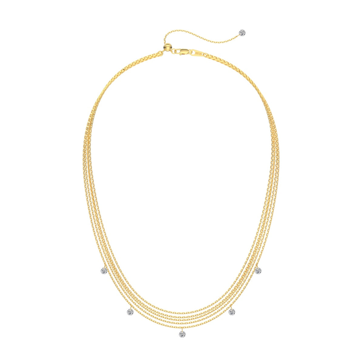 Multi-row chain made of 925 sterling silver – 18K gold-plated with zirconia pendants