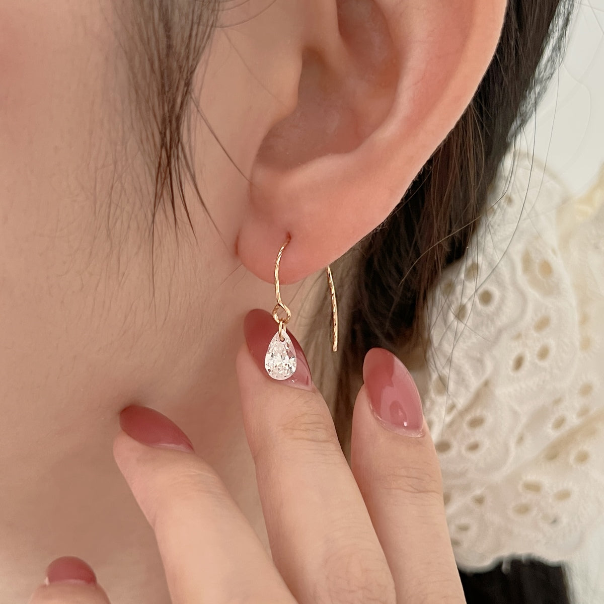 Earrings made of 925 sterling silver gold-plated with oval zirconia stone