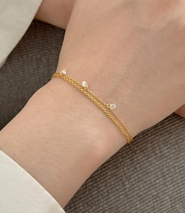 Bracelet 925 silver, 18K gold-plated – triple wrapped with 3x zirconia pendants