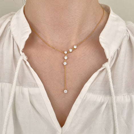 Y-necklace made of 925 Sterling silver – 18K gold-plated with zirconia