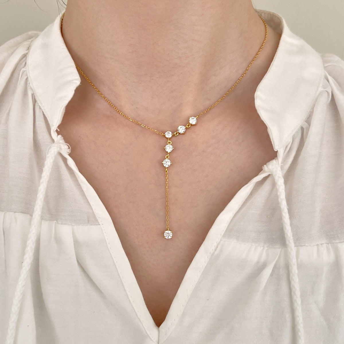 Y-necklace made of 925 Sterling silver – 18K gold-plated with zirconia