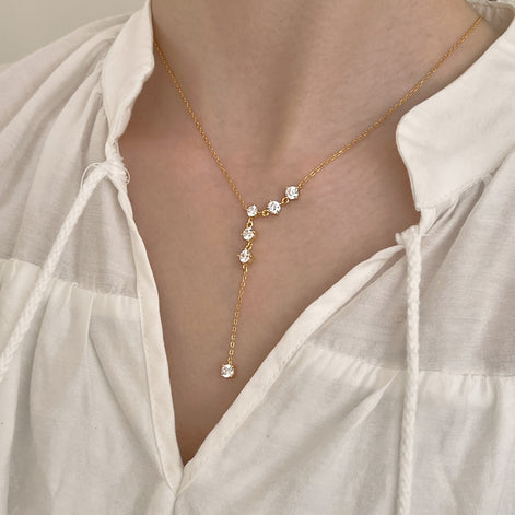 Y-necklace made of 925 Sterling silver – 18K gold-plated with zirconia